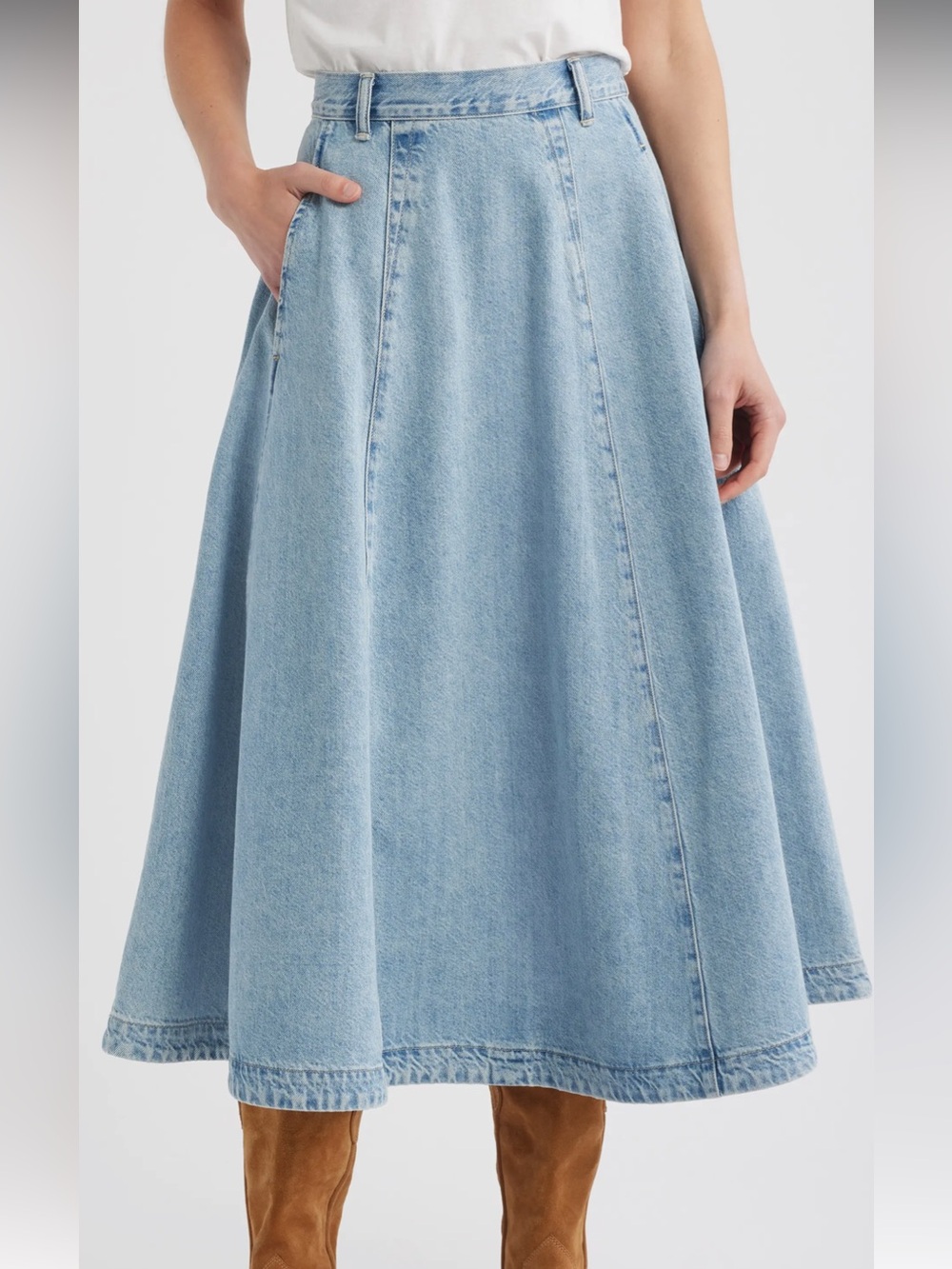 Madewell Light Blue Denim A-Line Midi Skirt